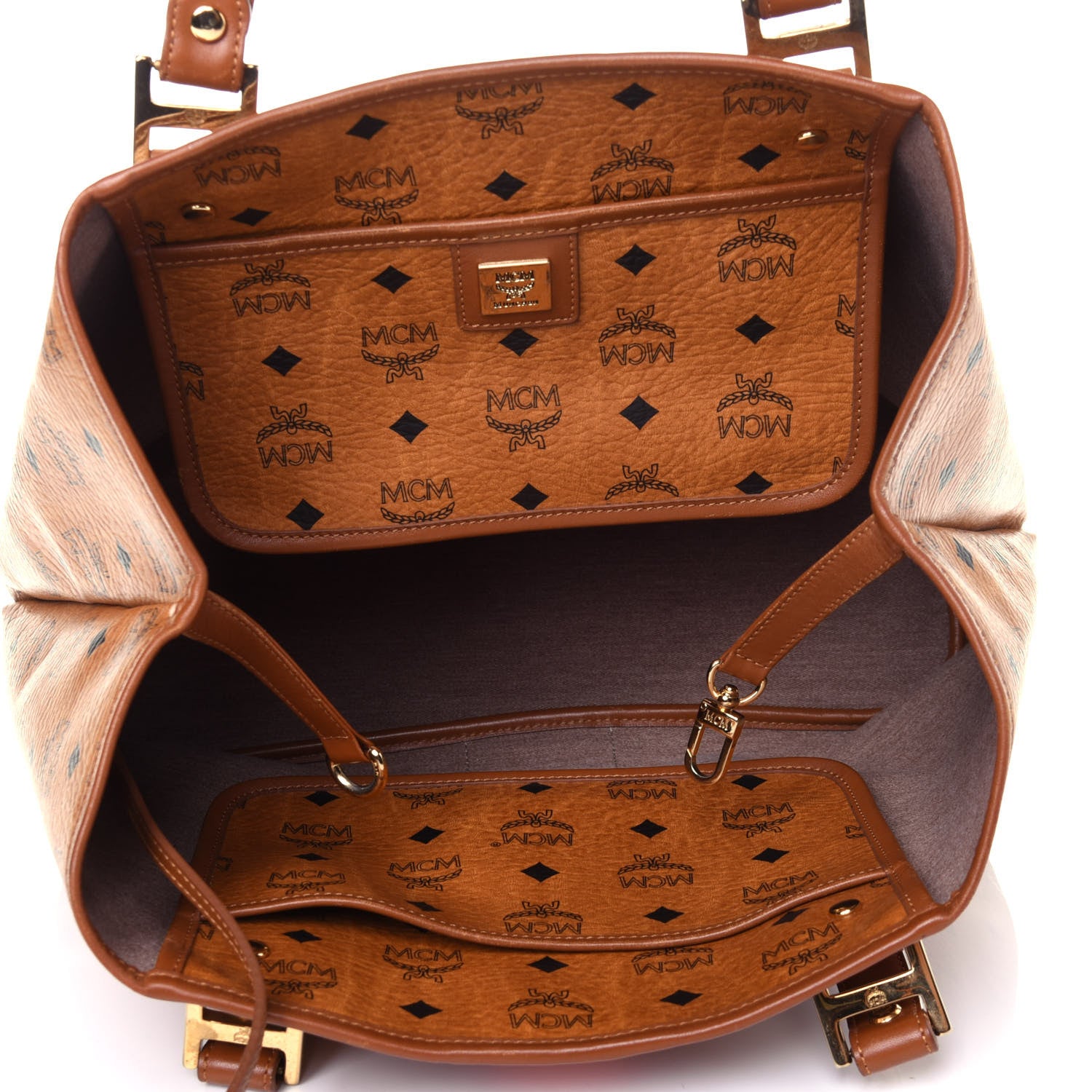 MCM Visetos Crocodile Embossed Shopper Tote Cognac 5 of 13