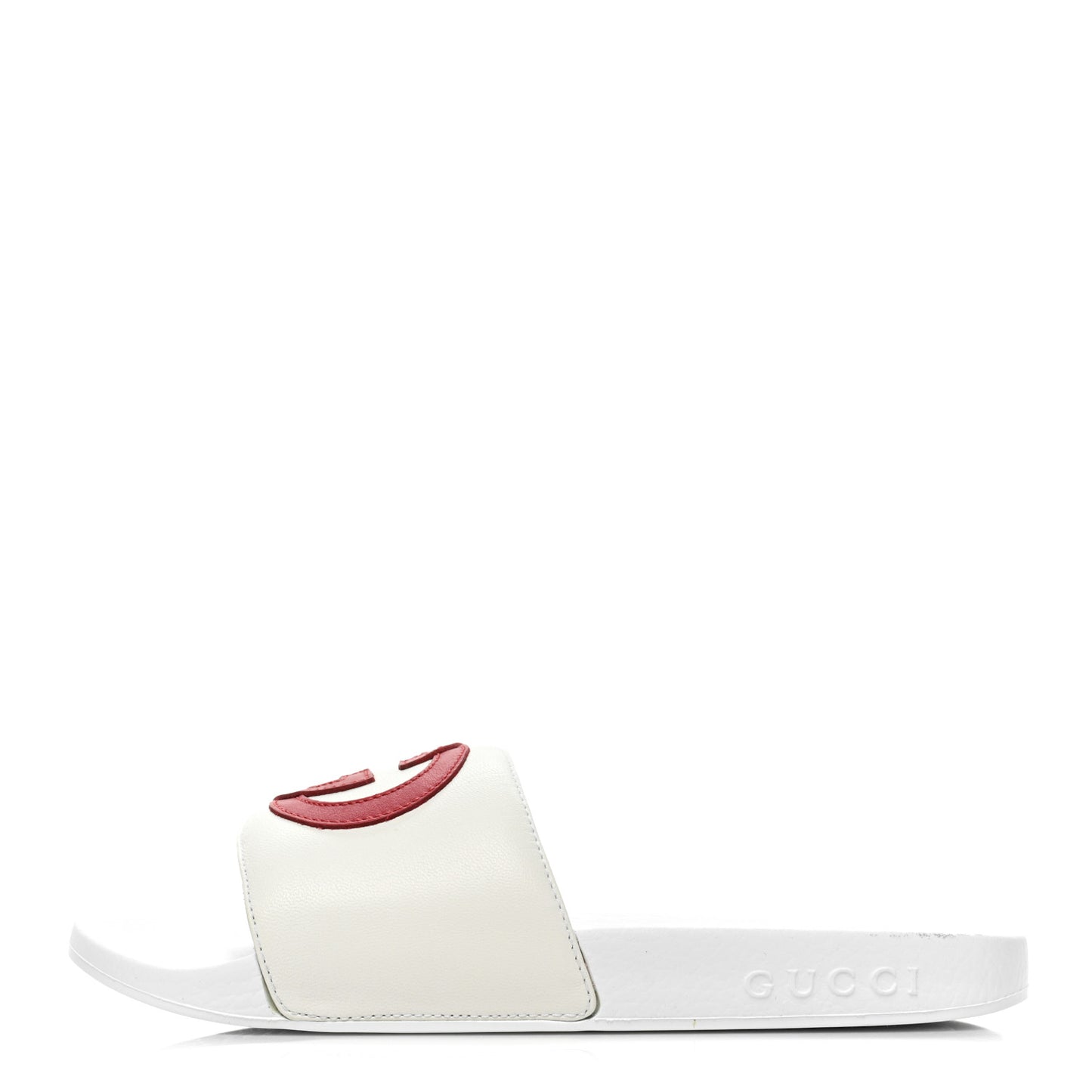 Nappa Miro Soft Calfskin Womens Interlocking G Slide Sandals 36 White Hibiscus Red