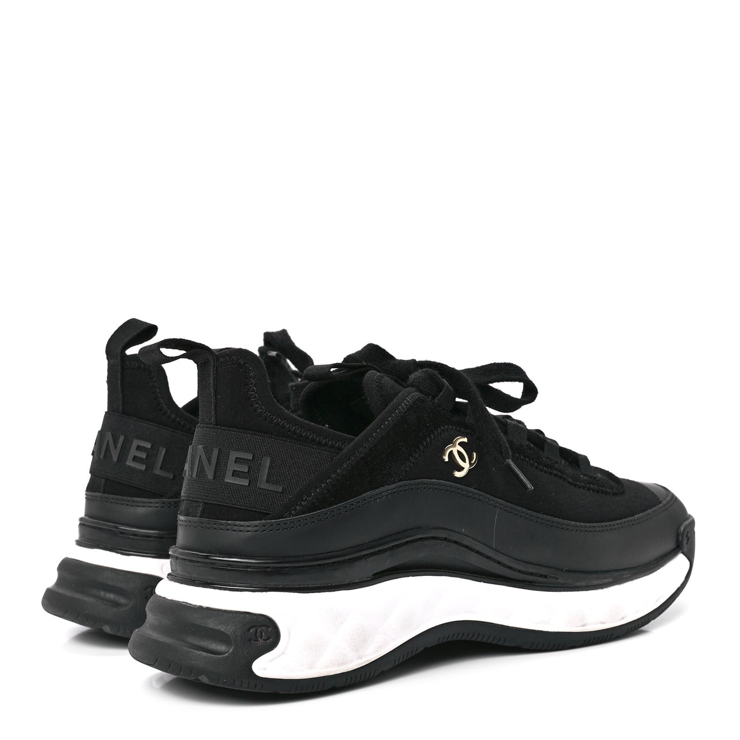 Velvet Calfskin Mixed Fibers CC Sneakers 39 Black