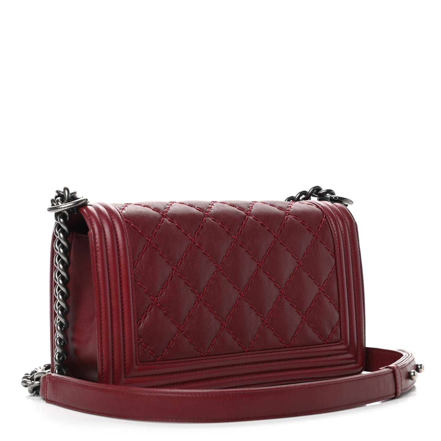 Calfskin Double Stitch Medium Boy Flap Burgundy