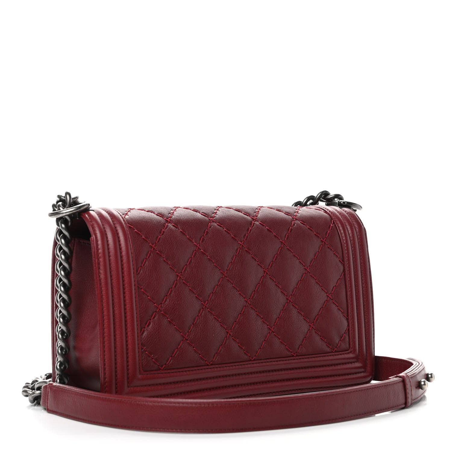 Chanel Calfskin Double Stitch Medium Boy Flap Burgundy 2 of 4