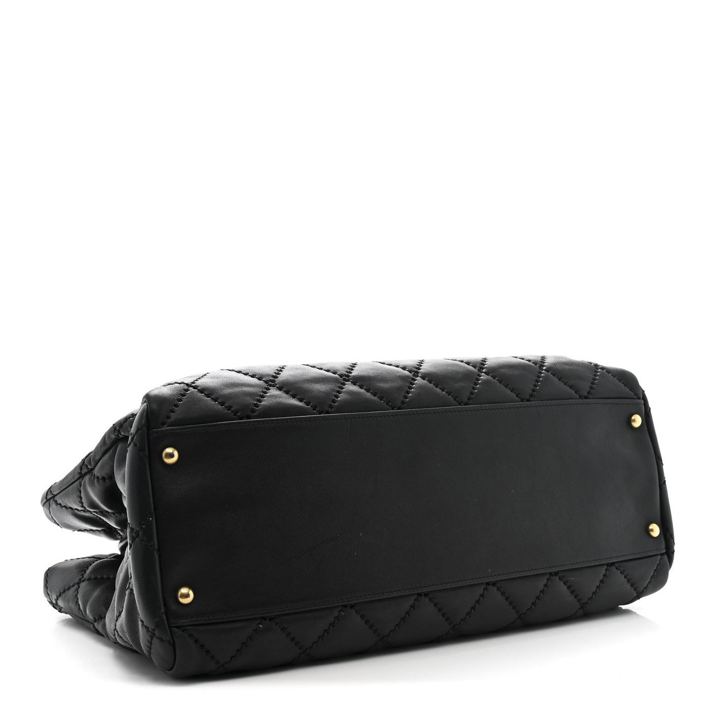 Calfskin Quilted Large Retro Chain Shopping Tote  Black