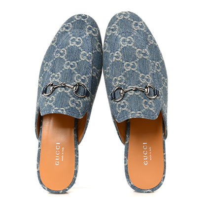 Gucci New Denim GG Malaga Kid Womens Princetown Slippers 36.5 Light Blue Royale 2 of 10