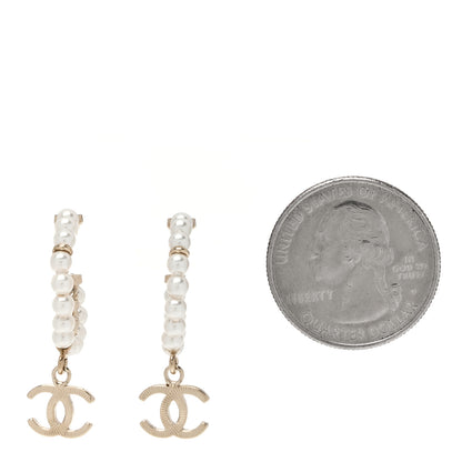 Chanel Pearl Charms CC Hoop Earrings Gold 2 of 3