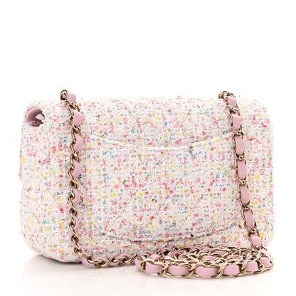 Chanel Tweed Sequin Quilted Mini Rectangular Flap White Pink Green Blue 3 of 10