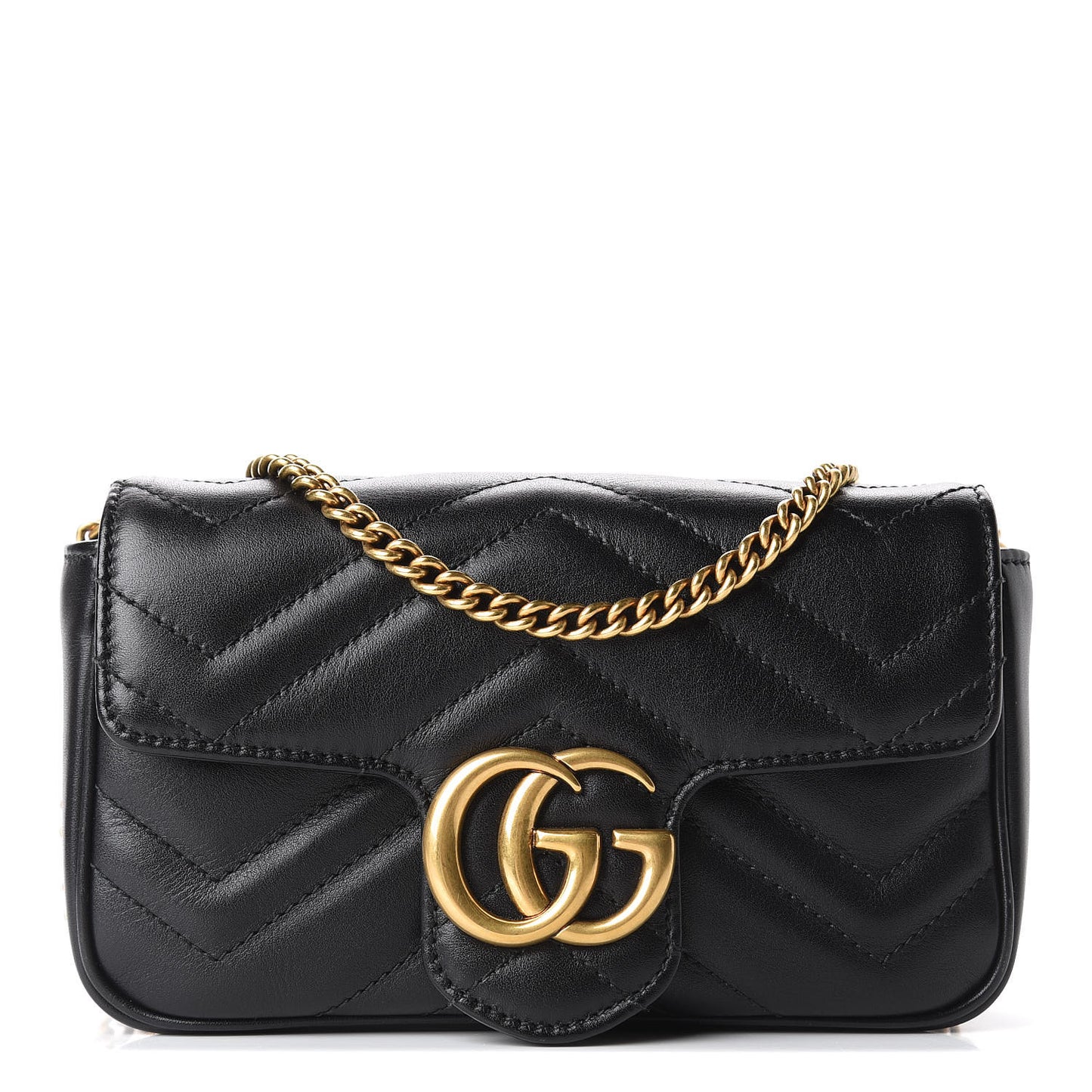 Calfskin Matelasse Super Mini GG Marmont Shoulder Bag Black