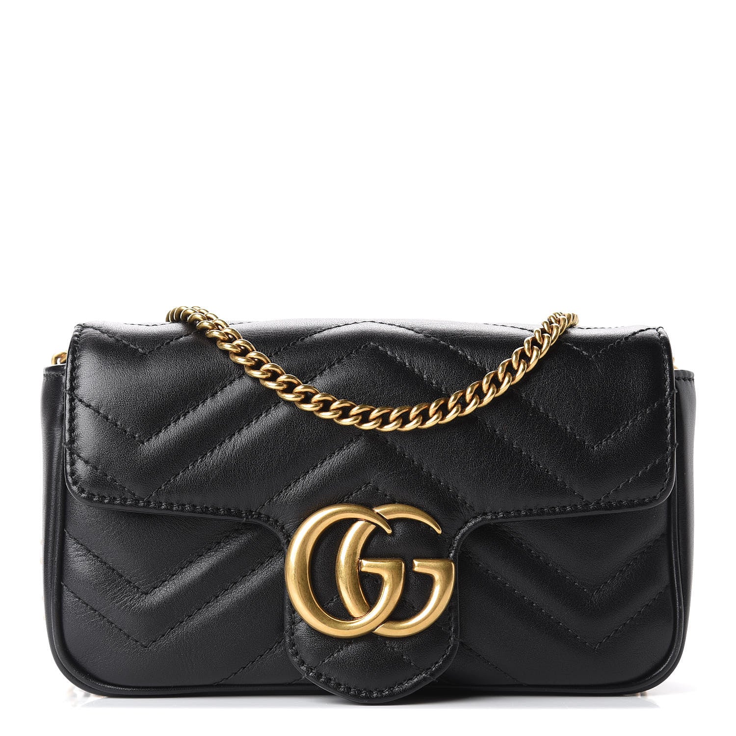 Gucci Calfskin Matelasse Super Mini GG Marmont Shoulder Bag Black 1 of 11