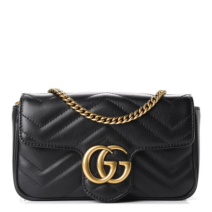 Gucci Calfskin Matelasse Super Mini GG Marmont Shoulder Bag Black 1 of 11