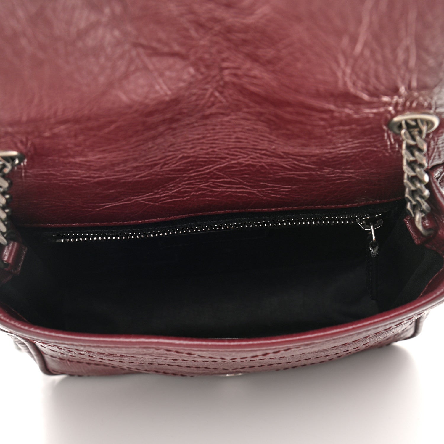 Saint Laurent Crinkled Calfskin Matelasse Monogram Niki Chain Wallet Dark Legion Red 7 of 10