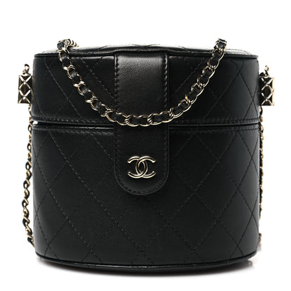 Chanel Lambskin Quilted Round Vanity Case With Chain Black 1 of 12
