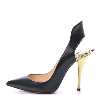 Christian Louboutin Kid Specchio Survivita 100 Slingback Pumps 36.5 Black Gold 1 of 10