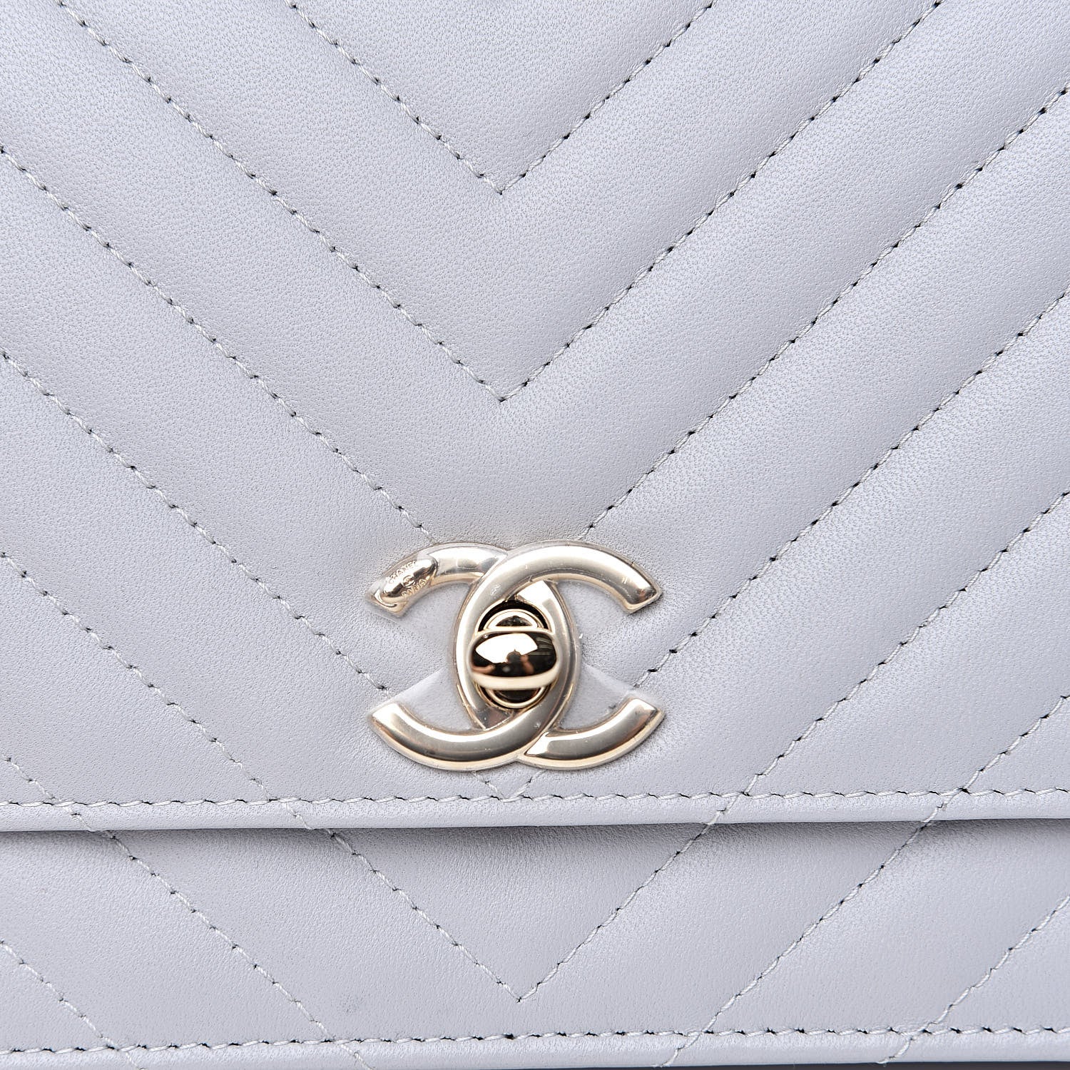 Chanel Lambskin Chevron Quilted Trendy CC Wallet On Chain WOC Grey 12 of 14