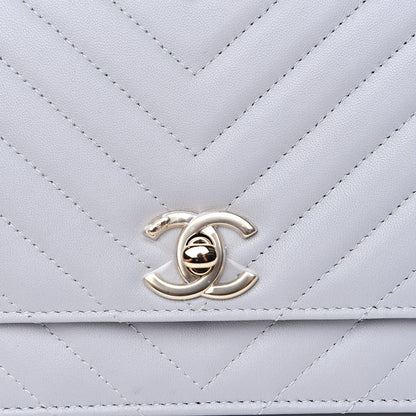 Chanel Lambskin Chevron Quilted Trendy CC Wallet On Chain WOC Grey 12 of 14