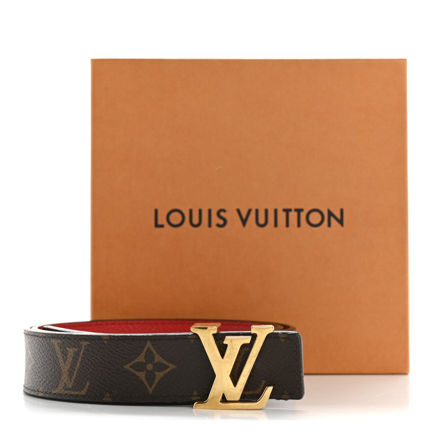 Calfskin Monogram 30mm LV Initiales Reversible Belt 75 30 Coquelicot