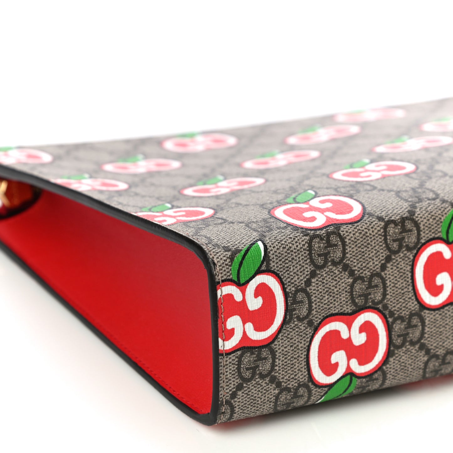 GG Supreme Monogram Apple Large Cosmetic Case Beige Multicolor Lobster Red