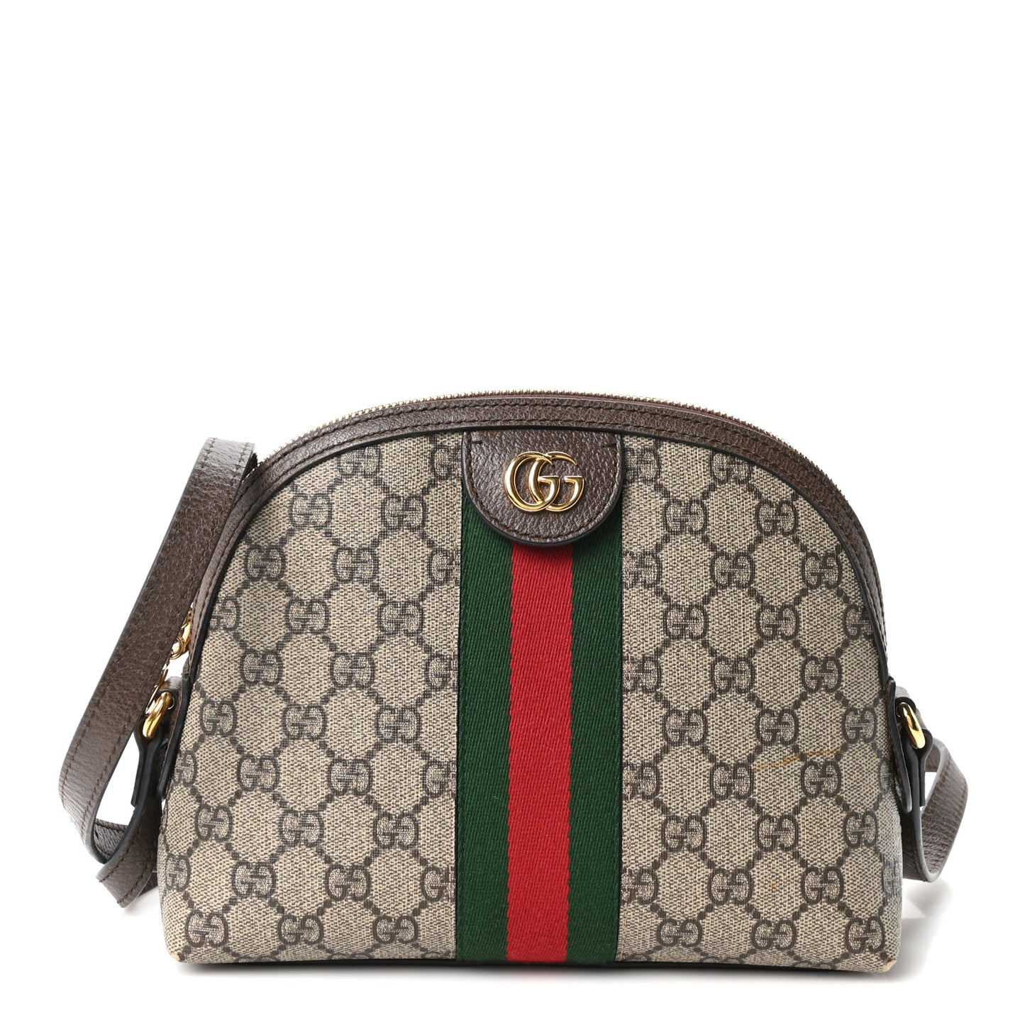 GG Supreme Monogram Textured Dollar Calfskin Web Small Ophidia Dome Shoulder Bag Beige Ebony New Acero