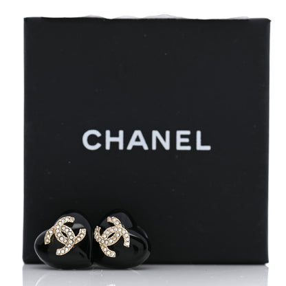 Chanel Resin Crystal CC Heart Earrings Black Gold 5 of 5