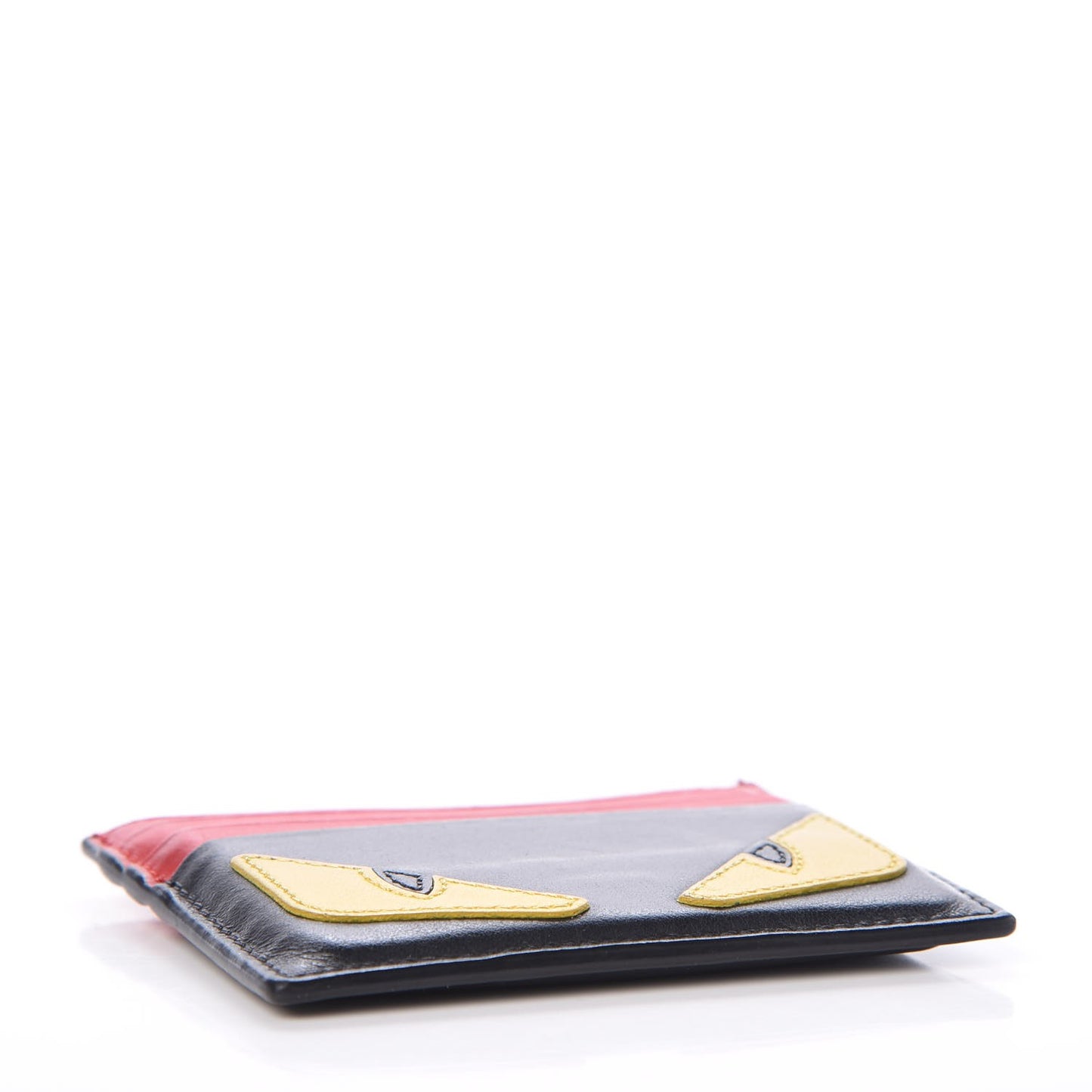 Vitello Century Monster Eyes Inlay Card Holder Black Giallo Rosso