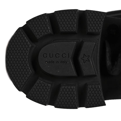 Gucci Calfskin Embroidered Lace Up Combat Ankle Boots 37 Black 6 of 14
