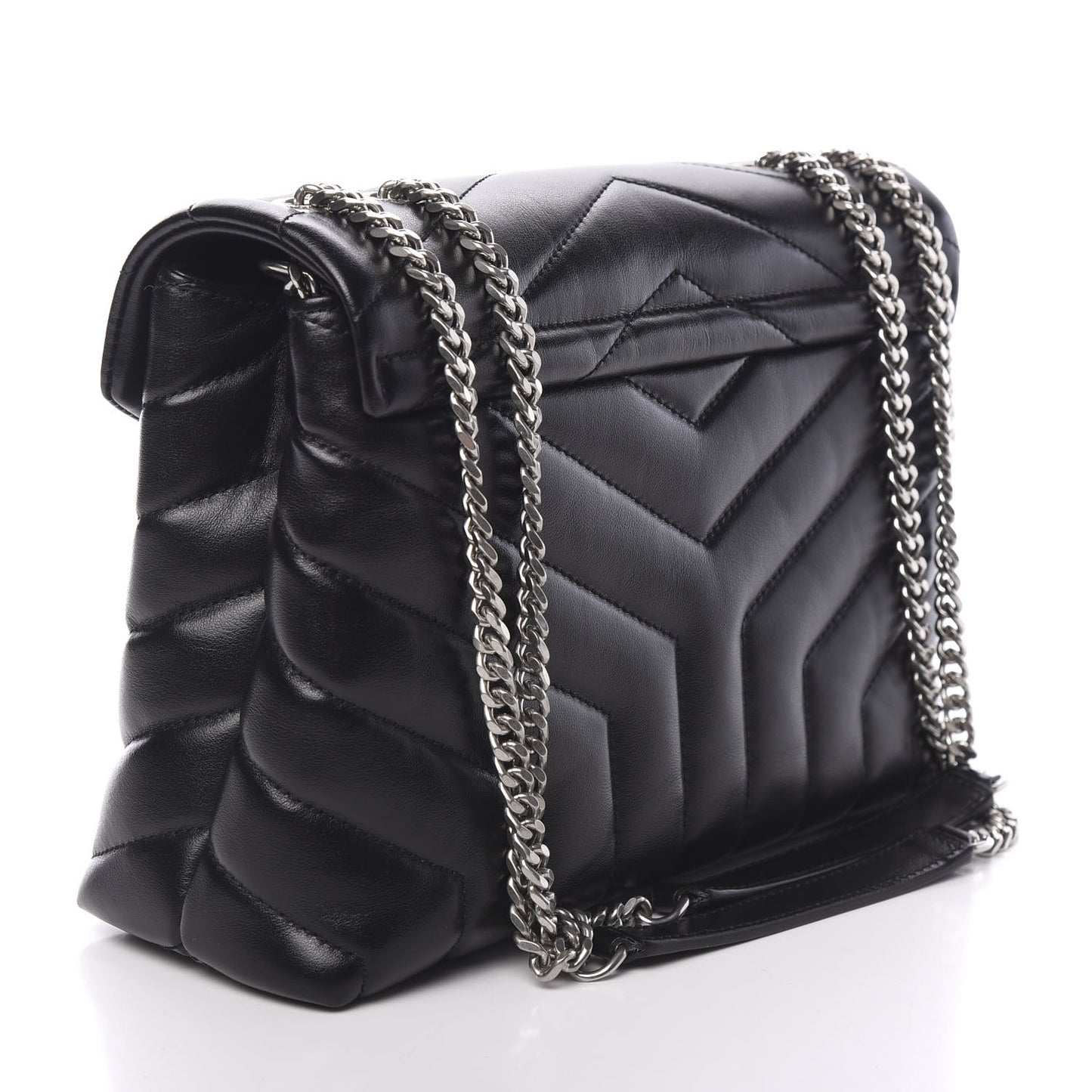 Calfskin Y Quilted Monogram Small Loulou Chain Satchel Black