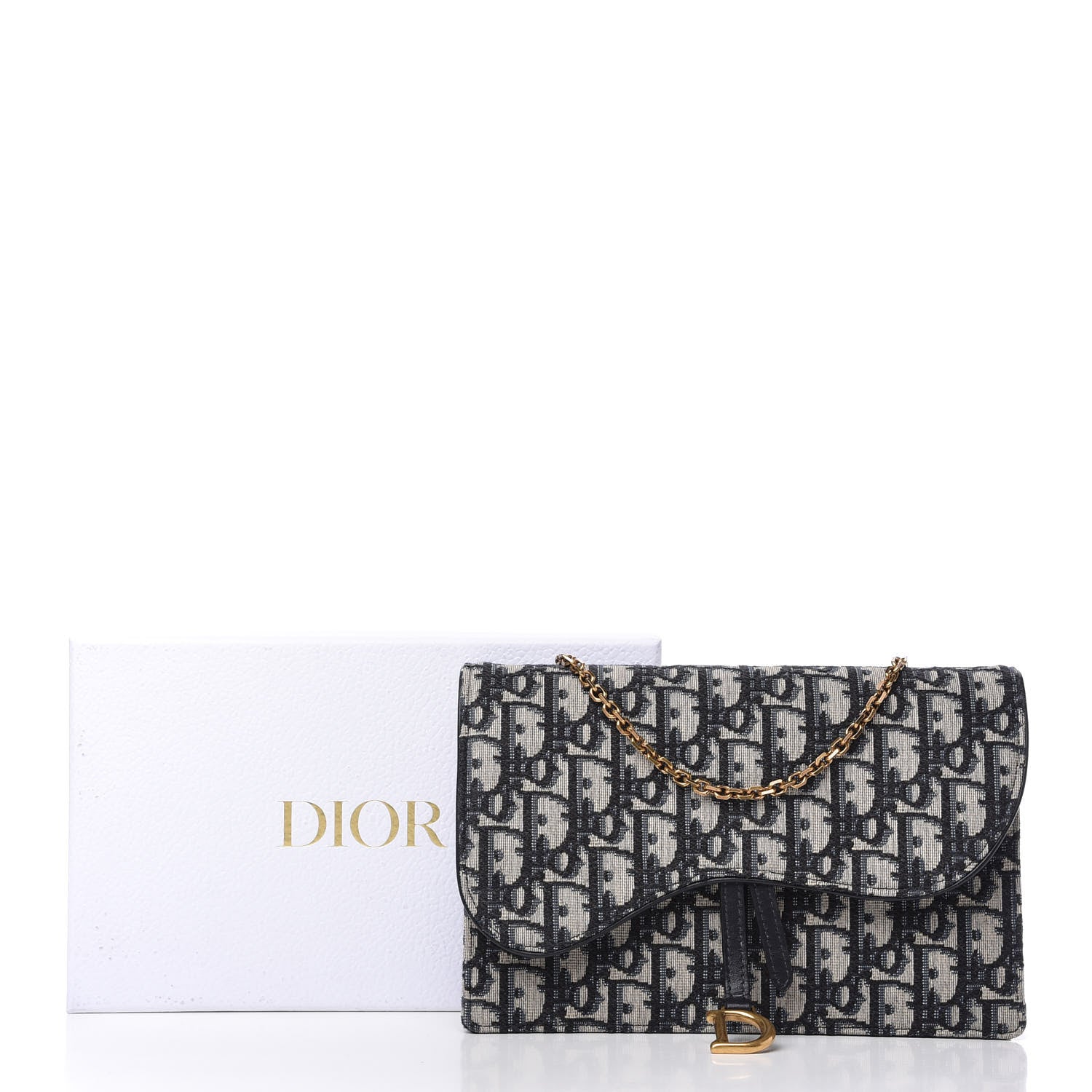 Christian Dior Oblique Saddle Chain Pouch Blue 10 of 10