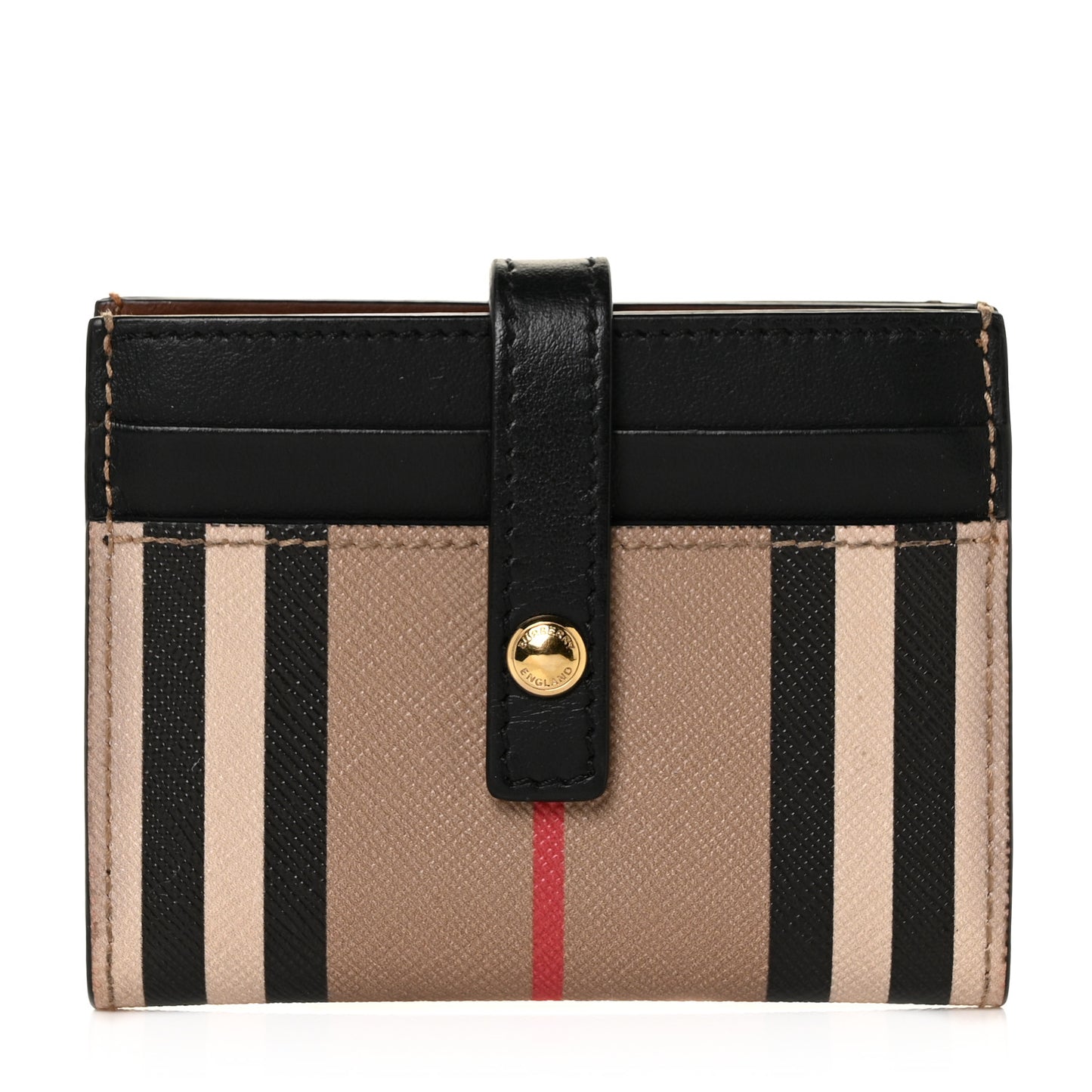 E-Canvas Calfskin Icon Stripe Folding Card Case Archive Black