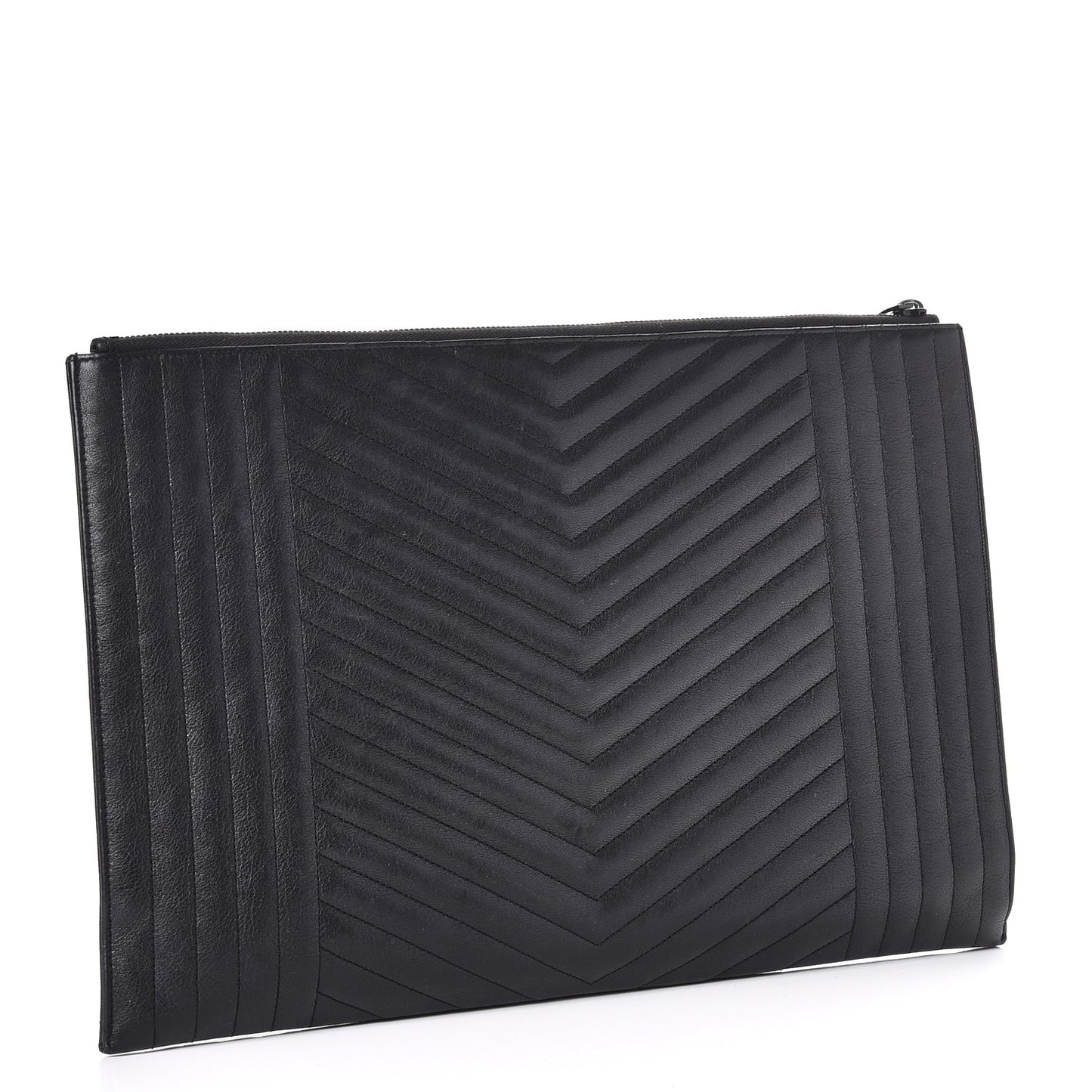 Lambskin Mixed Matelasse Classic Monogram Zipped Document Holder Black