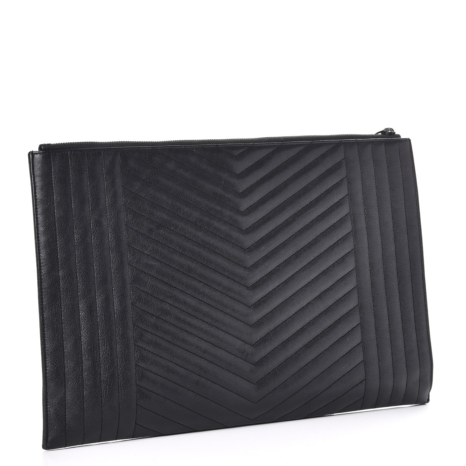 Saint Laurent Lambskin Mixed Matelasse Classic Monogram Zipped Document Holder Black 3 of 8