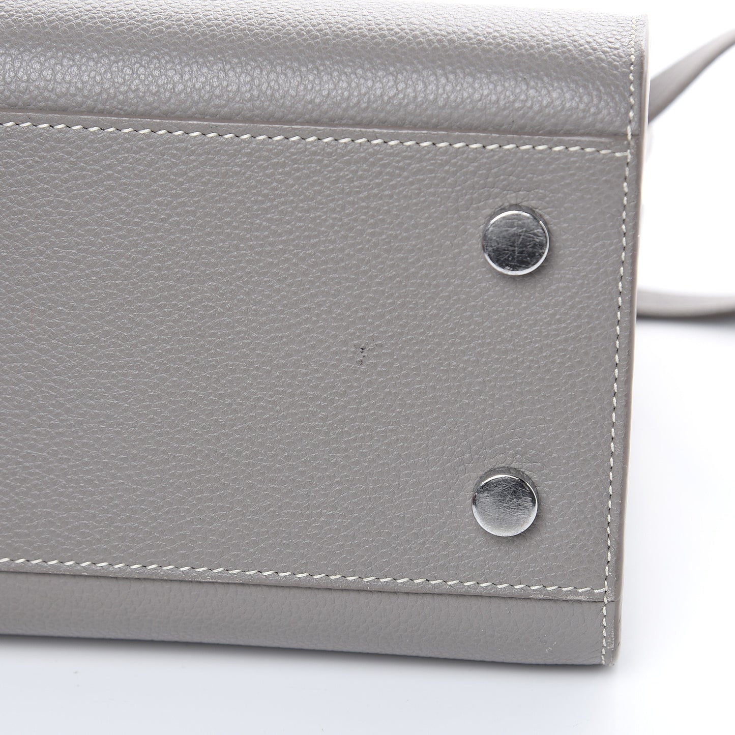Grained Calfskin Topstich Baby Sac De Jour Fog