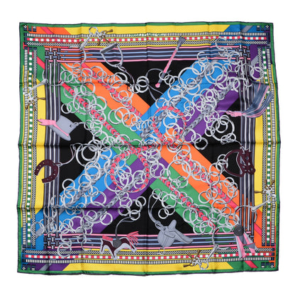 Hermes Silk Brides Et Gris Gris Scarf 90 Noir Orange Jaune Vif 1 of 6