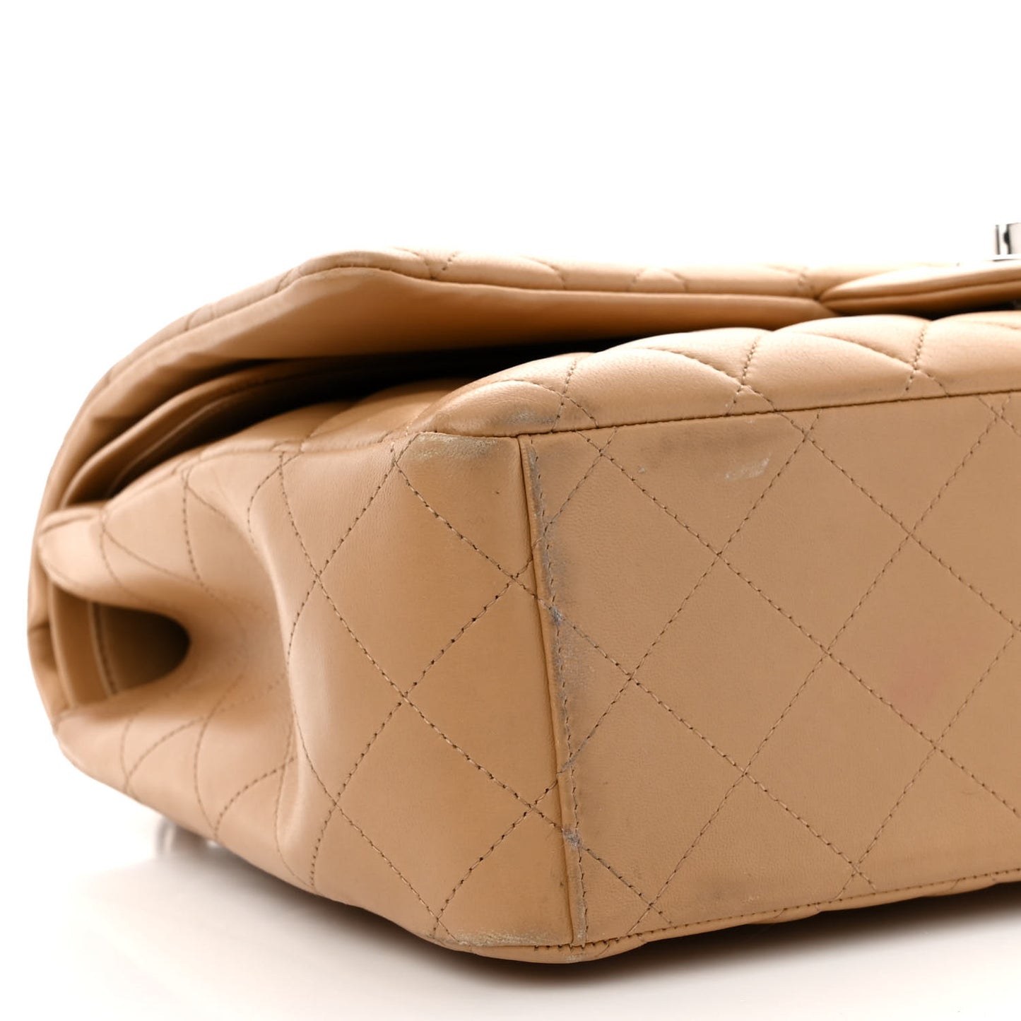 Lambskin Quilted Maxi Double Flap Beige