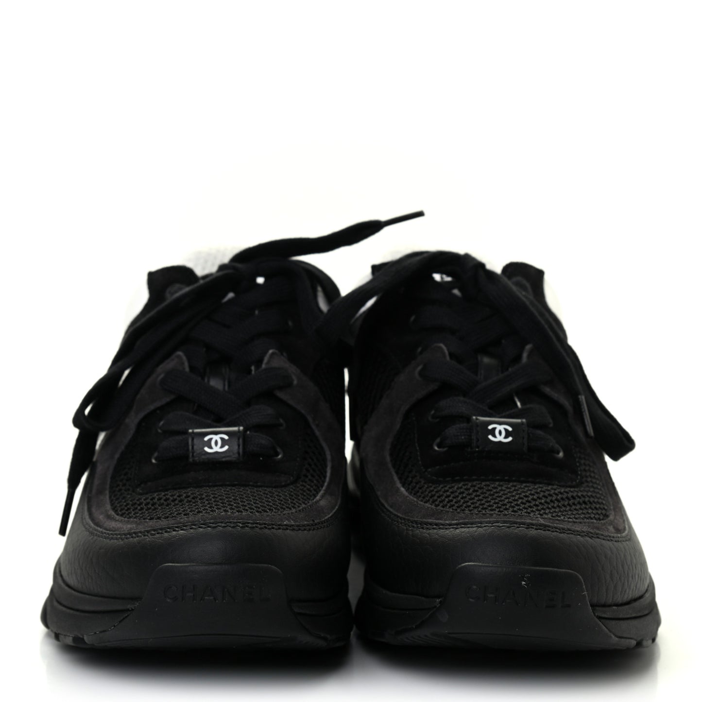 Mesh Suede Grained Calfskin Womens CC Sneakers 38 Black White