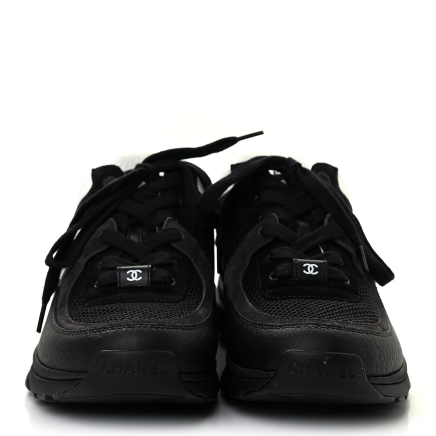 Chanel Mesh Suede Grained Calfskin Womens CC Sneakers 38 Black White 2 of 7