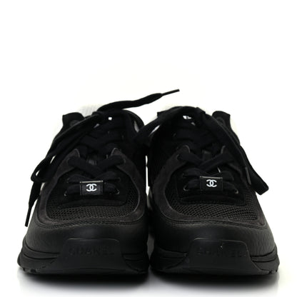 Chanel Mesh Suede Grained Calfskin Womens CC Sneakers 38 Black White 2 of 7