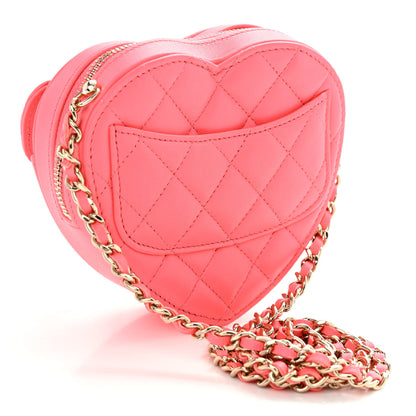 Chanel Lambskin Quilted CC In Love Heart Clutch With Chain Pink 3 of 9