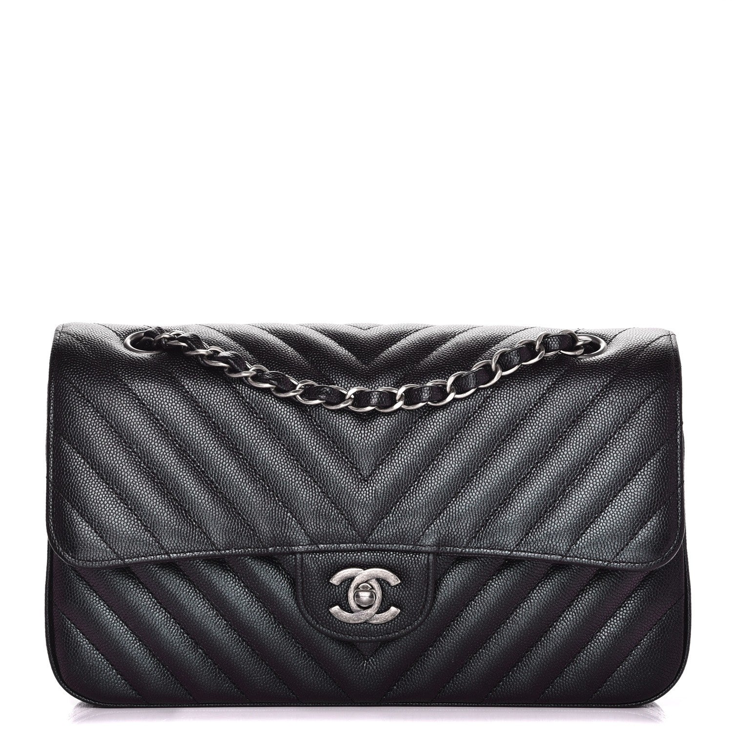 Chanel Iridescent Caviar Chevron Quilted Medium Double Flap Black 1 of 9