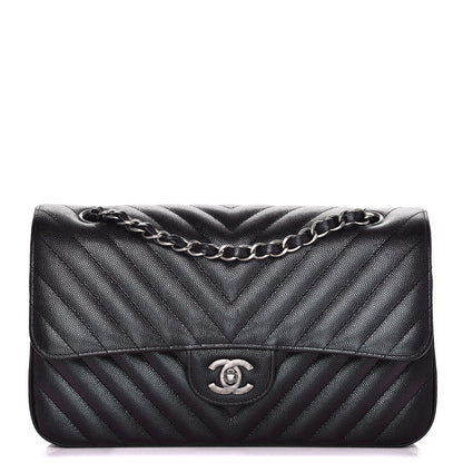 Chanel Iridescent Caviar Chevron Quilted Medium Double Flap Black 1 of 9