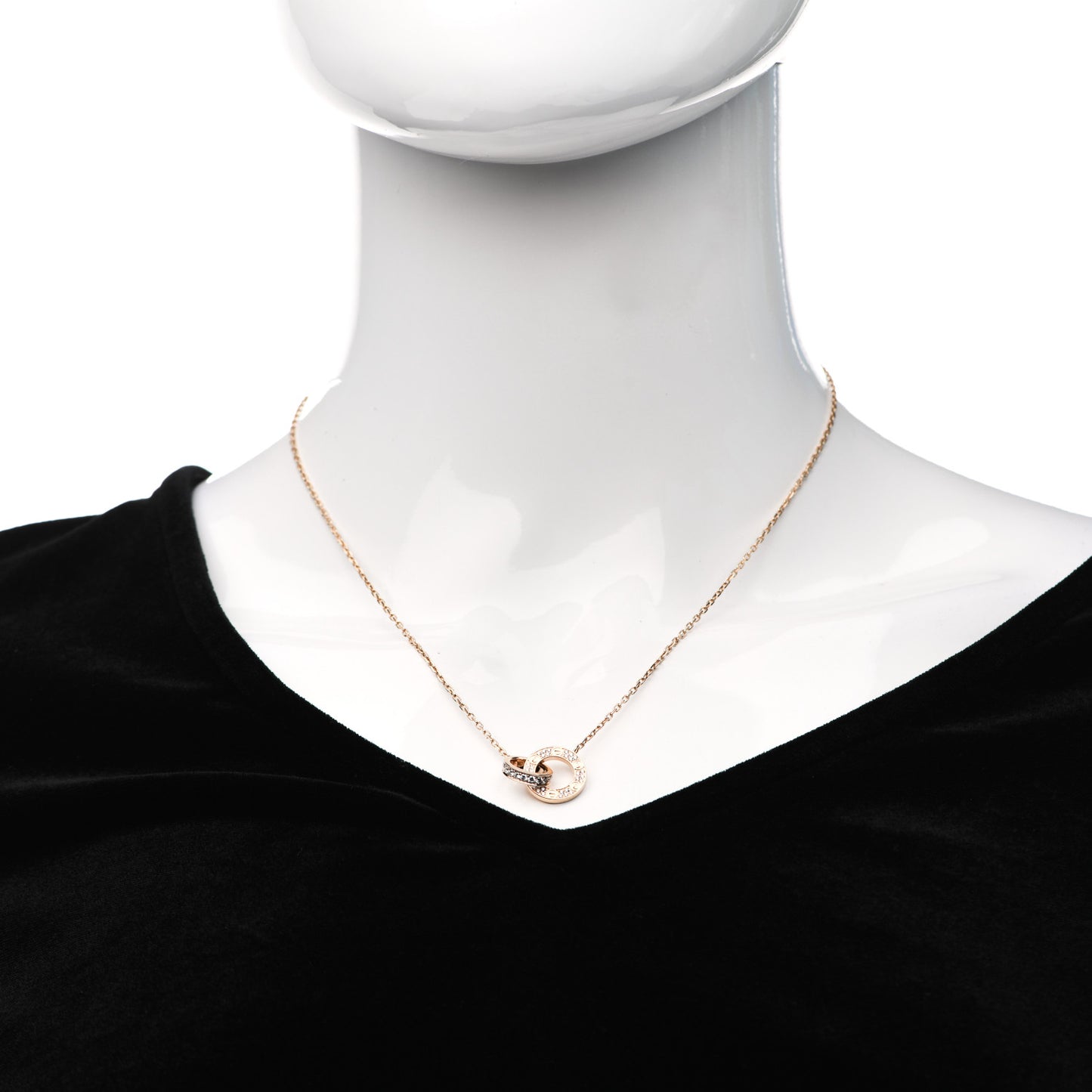 18K Pink Gold Diamond Interlocking LOVE Paved Necklace