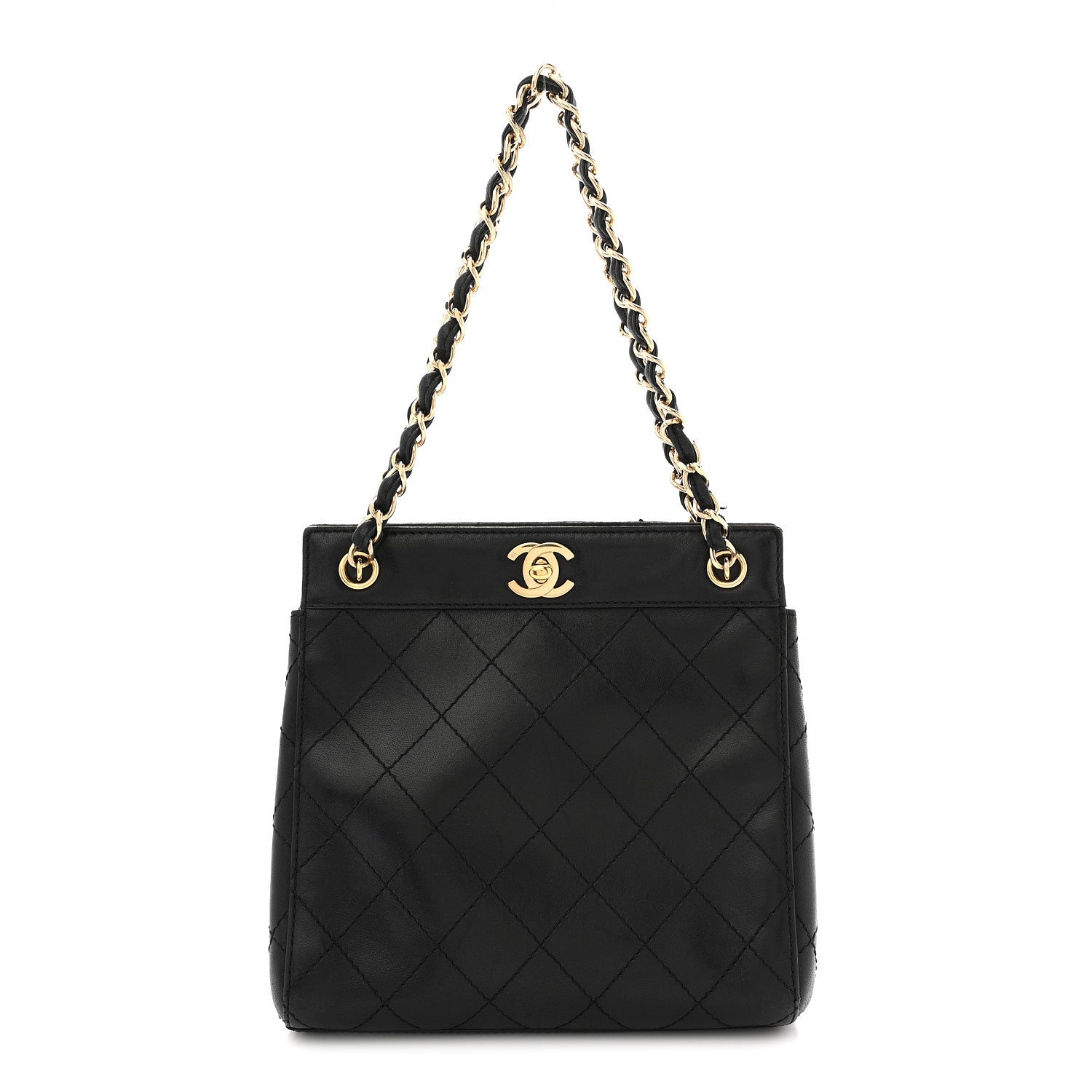 Chanel Lambskin Stitched Small Tote Black 1 of 12