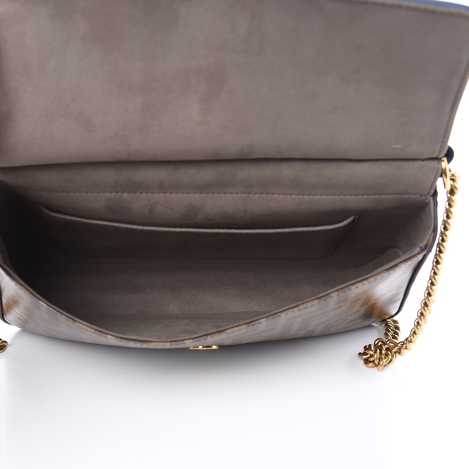 Fendi Vitello Grace Glazed Fabric FF 1974 Double F Shoulder Bag Iris Mogano Panna 5 of 10