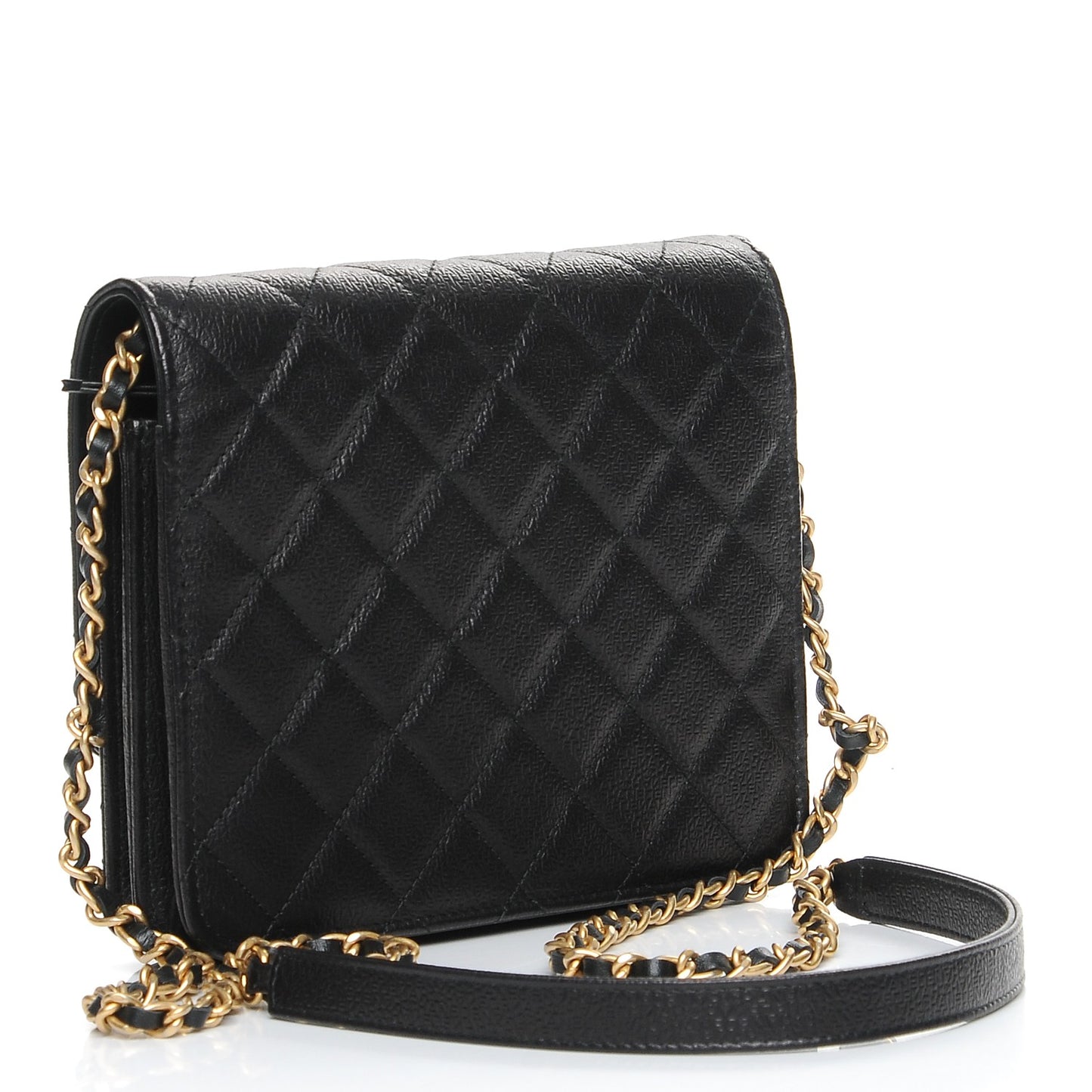 Letter Calfskin Embossed Quilted Square Wallet On Chain WOC Black