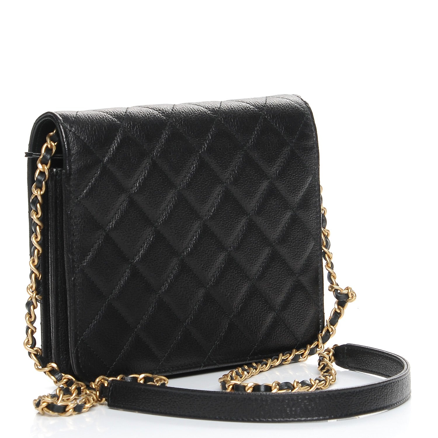 Chanel Letter Calfskin Embossed Quilted Square Wallet On Chain WOC Black 3 of 9