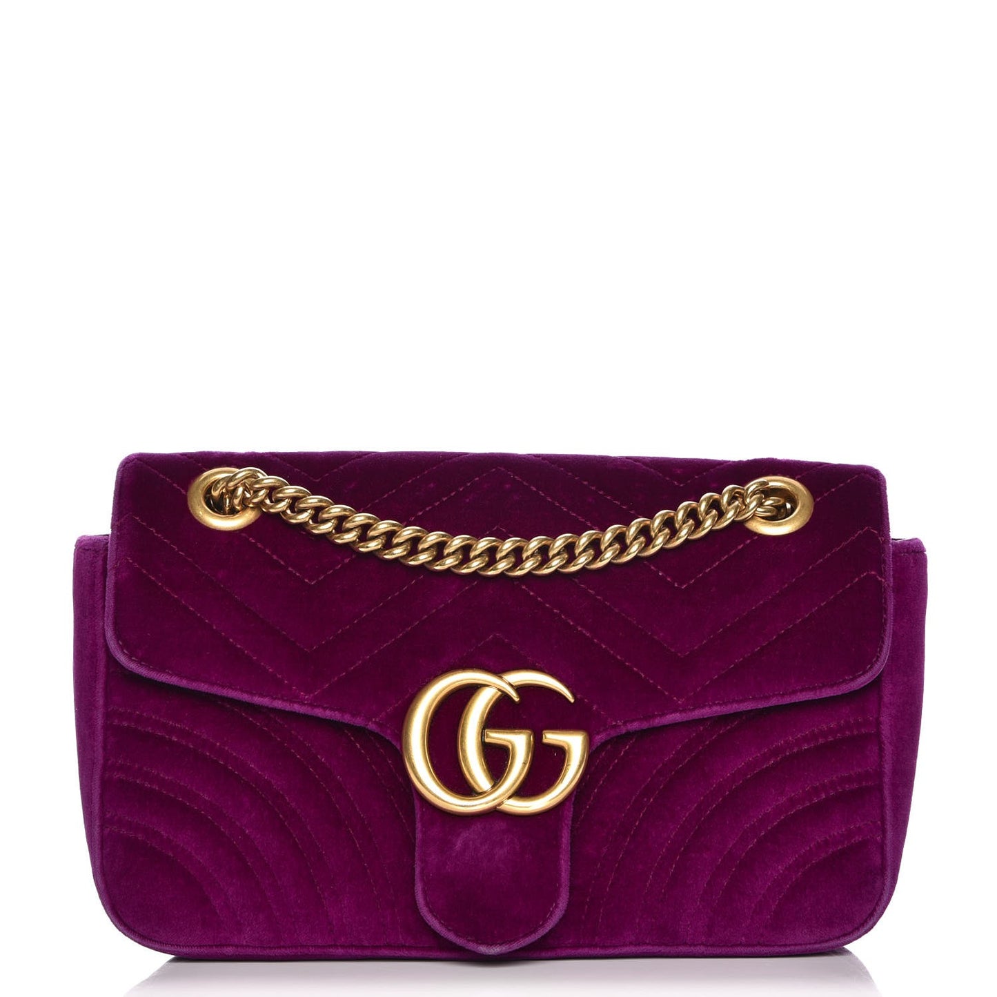 Velvet Matelasse Small GG Marmont Shoulder Bag Fuchsia Violet Cyclamen