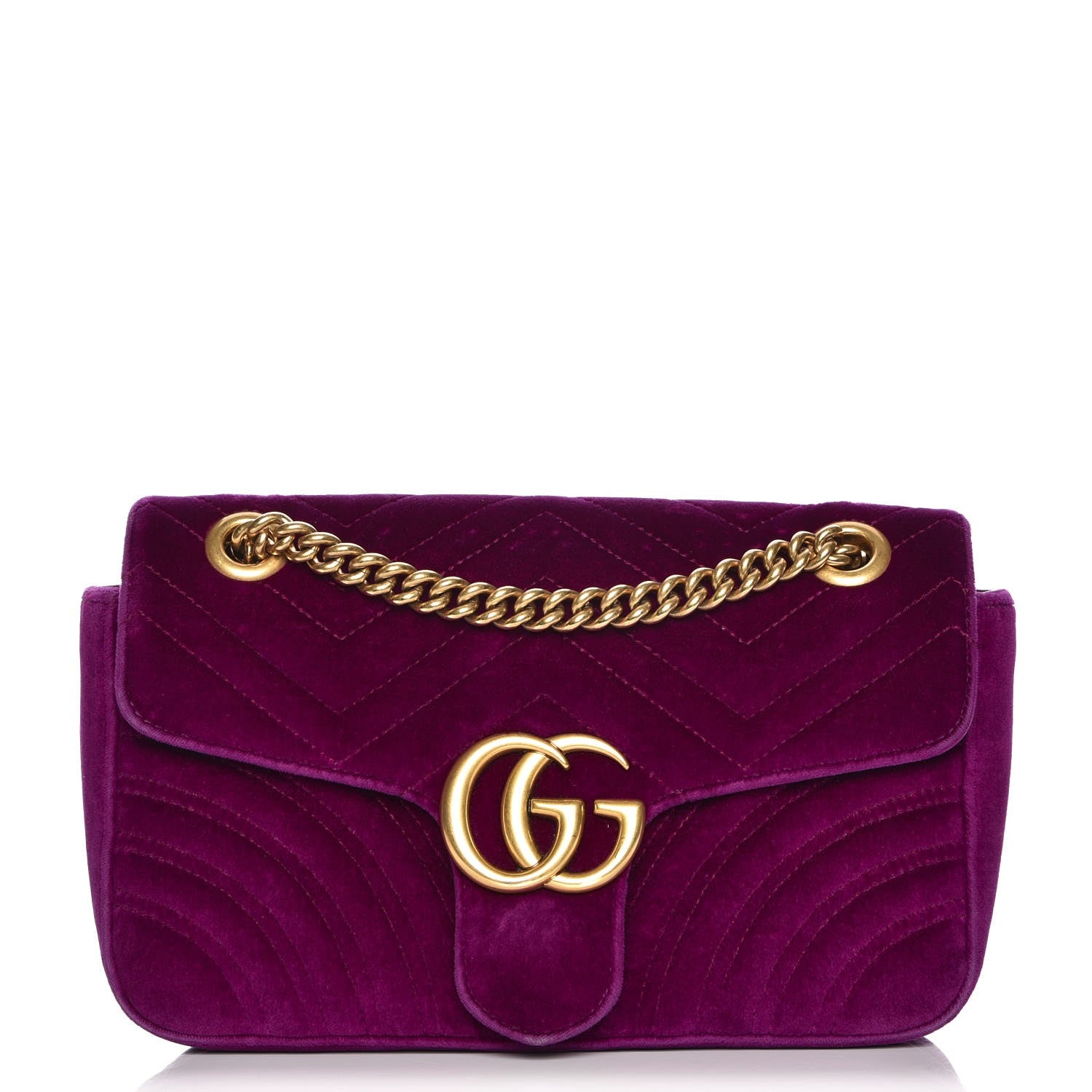 Gucci Velvet Matelasse Small GG Marmont Shoulder Bag Fuchsia Violet Cyclamen 1 of 12