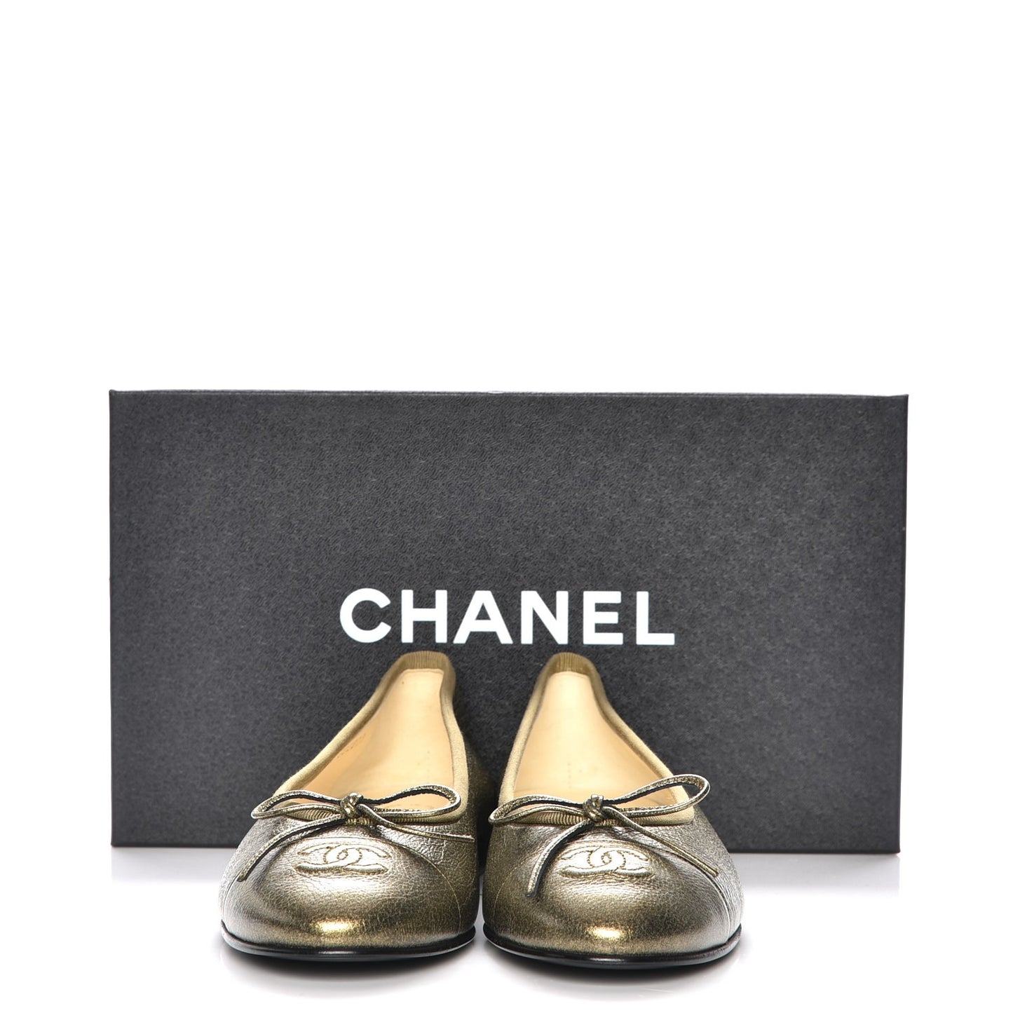 Metallic Calfskin Cap Toe CC Ballerina Flats 36.5 Gold
