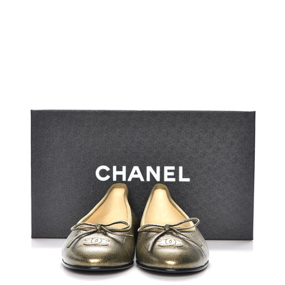 Chanel Metallic Calfskin Cap Toe CC Ballerina Flats 36.5 Gold 9 of 9