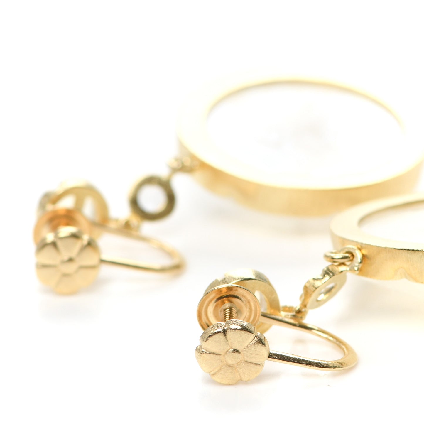 18K Yellow Gold Diamond Moonstone Screw-Back Drop Earrings