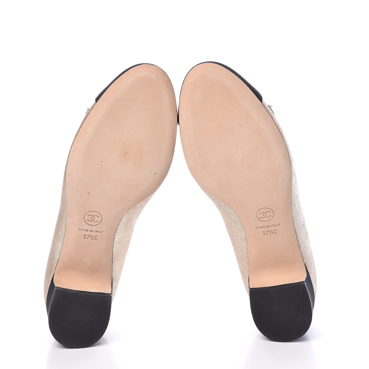 Chanel Metallic Lambskin Grosgrain Cap Toe Pearl Pumps 37.5 Gold Black 5 of 9