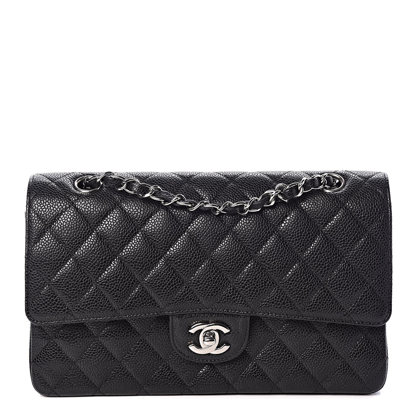 Caviar Quilted Medium Double Flap Black