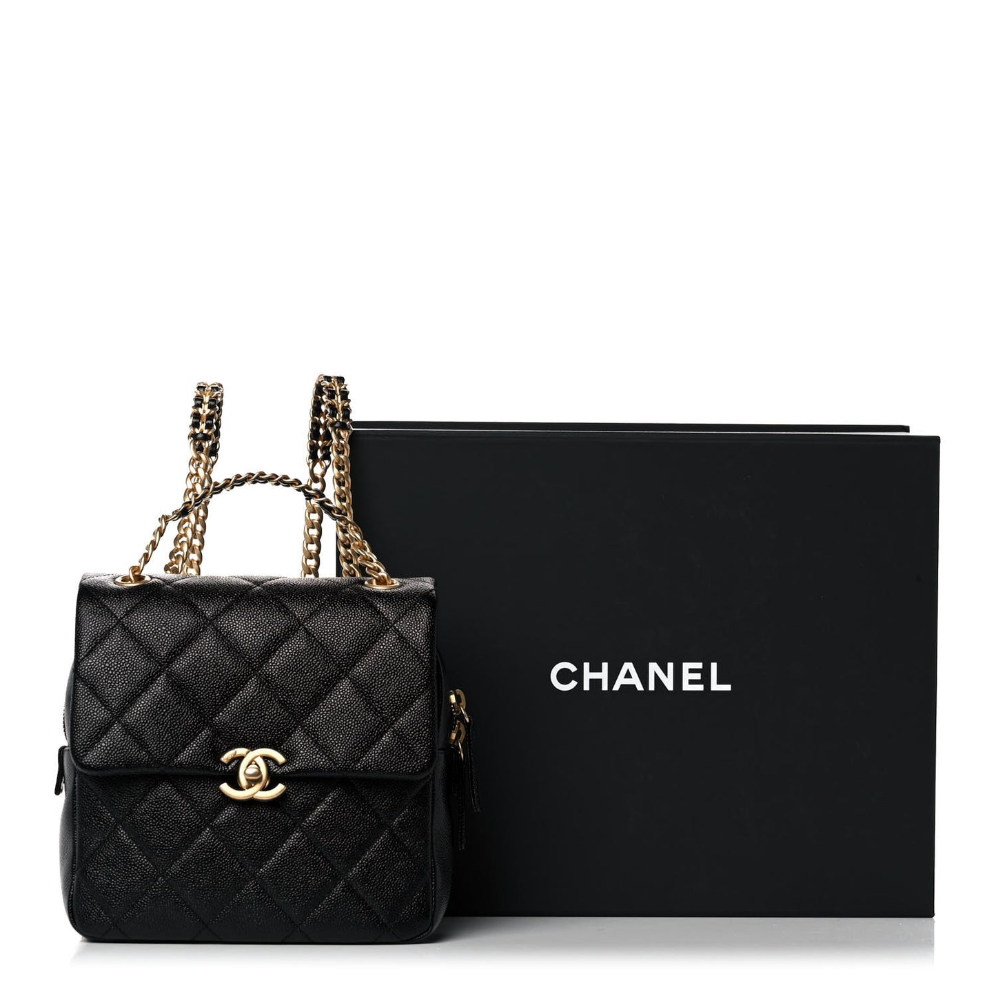 Shiny Caviar Quilted Chain Melody Backpack Black